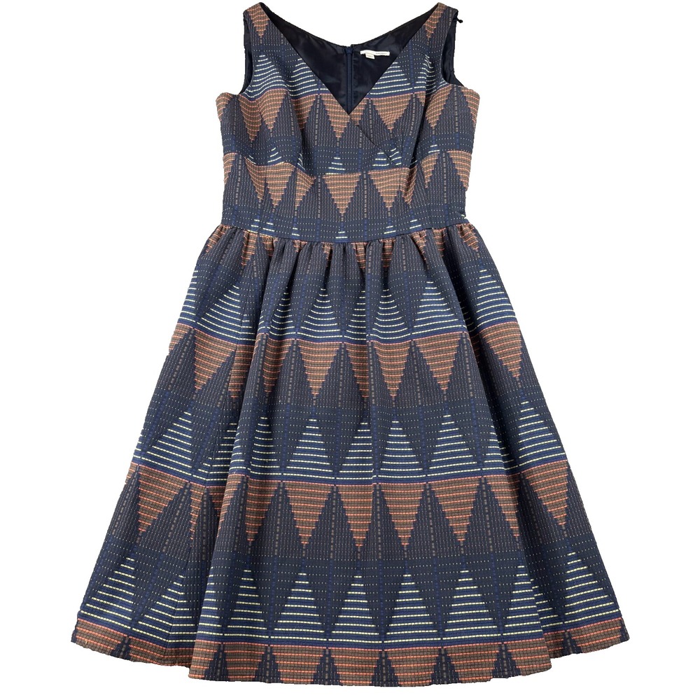 Halogen Fit & Flare Dress Women's 4 Multicolor Geometric Surplice Neck Back Zip